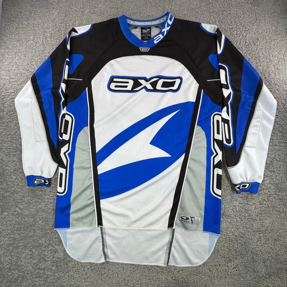 AXO Team Issue Mens Motocross Jersey Blue Black White‎ Racing Long Sleeve Large